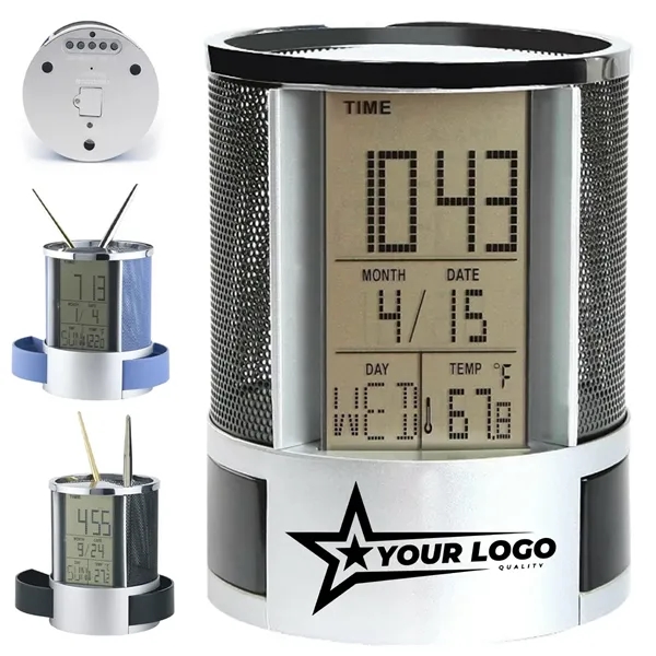 Multifunctional Digital Desk Clock with Display & Pen Holder - Multifunctional Digital Desk Clock with Display & Pen Holder - Image 0 of 4