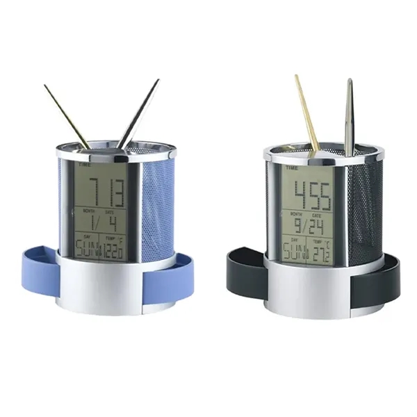 Multifunctional Digital Desk Clock with Display & Pen Holder - Multifunctional Digital Desk Clock with Display & Pen Holder - Image 1 of 4