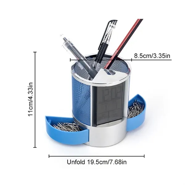 Multifunctional Digital Desk Clock with Display & Pen Holder - Multifunctional Digital Desk Clock with Display & Pen Holder - Image 2 of 4