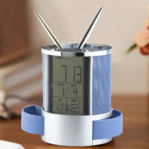 Multifunctional Digital Desk Clock with Display & Pen Holder - Multifunctional Digital Desk Clock with Display & Pen Holder - Image 3 of 4