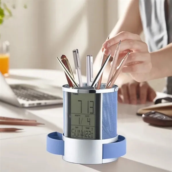 Multifunctional Digital Desk Clock with Display & Pen Holder - Multifunctional Digital Desk Clock with Display & Pen Holder - Image 4 of 4