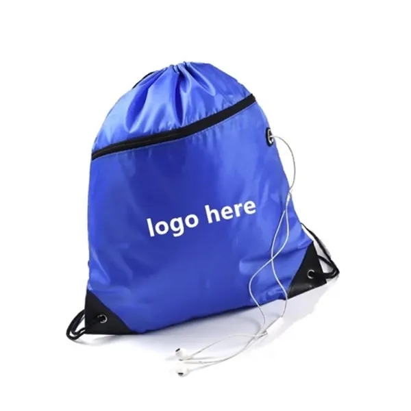 Custom Printed Drawstring Backpacks with Front Zipper Pocket - Custom Printed Drawstring Backpacks with Front Zipper Pocket - Image 1 of 1