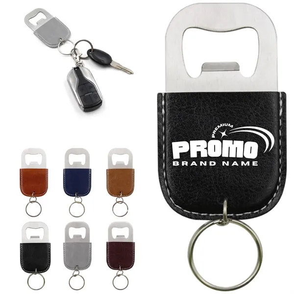 Leather Keychain Bottle Opener with Stainless Steel - Leather Keychain Bottle Opener with Stainless Steel - Image 0 of 4