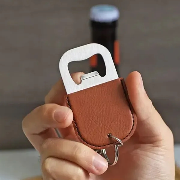 Leather Keychain Bottle Opener with Stainless Steel - Leather Keychain Bottle Opener with Stainless Steel - Image 3 of 4