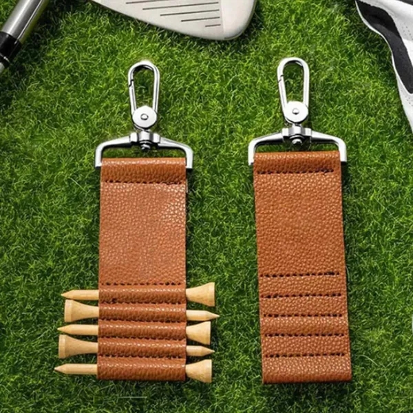 Leather Golf Tee Holder with Carabiner Clip - Leather Golf Tee Holder with Carabiner Clip - Image 3 of 4