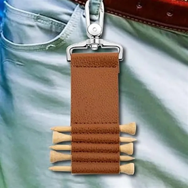 Leather Golf Tee Holder with Carabiner Clip - Leather Golf Tee Holder with Carabiner Clip - Image 4 of 4