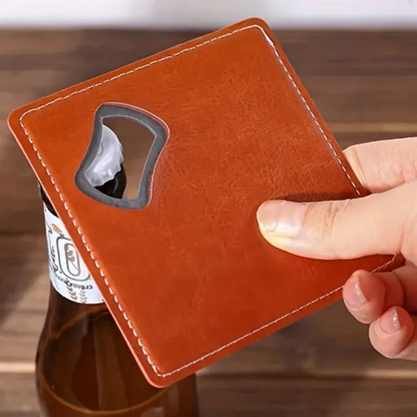 Leather Coaster with Built-in Bottle Opener - Leather Coaster with Built-in Bottle Opener - Image 3 of 4