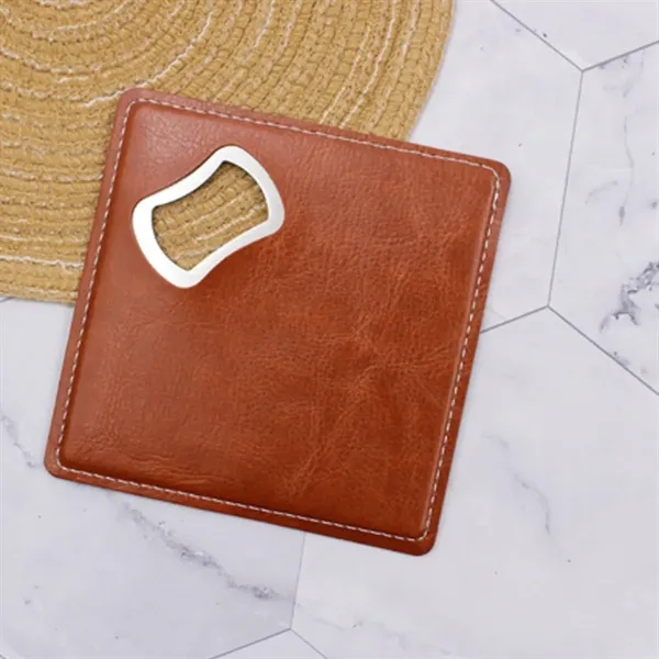 Leather Coaster with Built-in Bottle Opener - Leather Coaster with Built-in Bottle Opener - Image 4 of 4