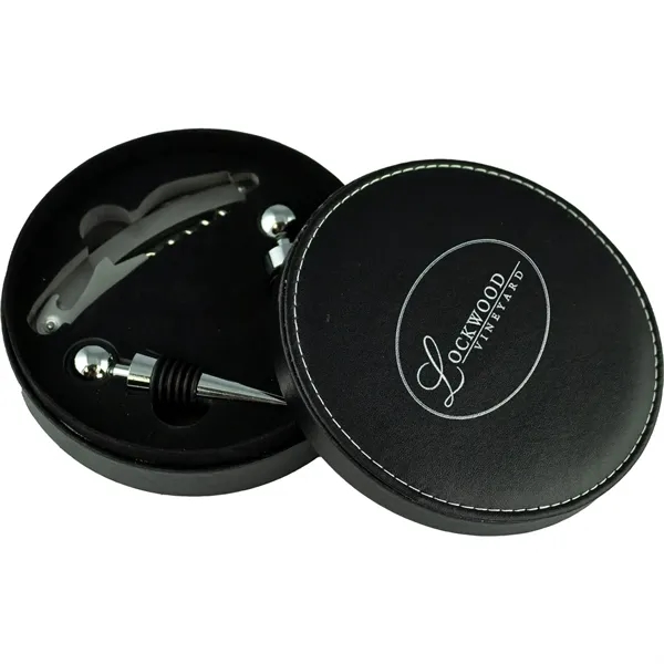 Custom Vino Vinyl Leather Wine Opener Set-Black
