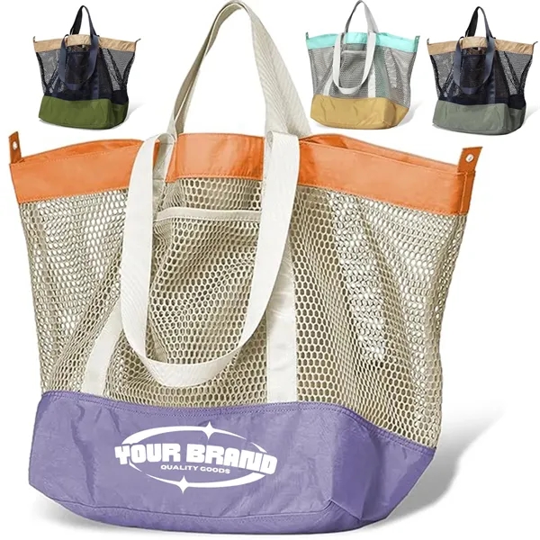Large Mesh Foldable Beach Bag Vacation Pool Shopping Tote - Large Mesh Foldable Beach Bag Vacation Pool Shopping Tote - Image 0 of 6