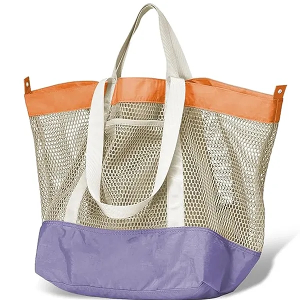 Large Mesh Foldable Beach Bag Vacation Pool Shopping Tote - Large Mesh Foldable Beach Bag Vacation Pool Shopping Tote - Image 4 of 6