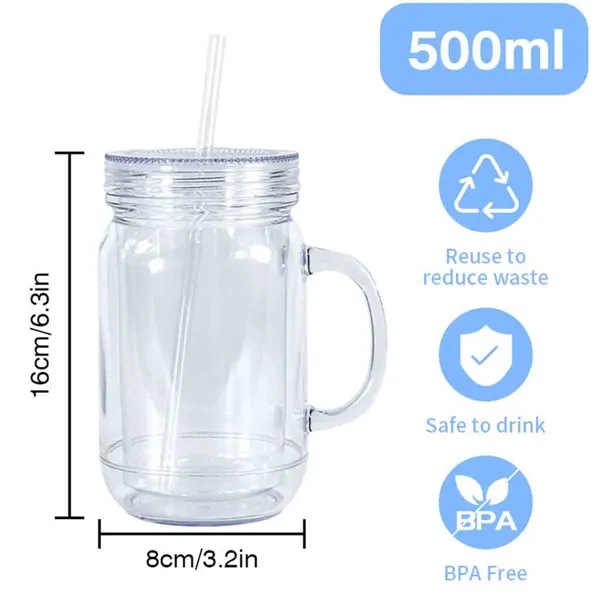 16OZ Plastic Cup with Handle & Straw - 16OZ Plastic Cup with Handle & Straw - Image 1 of 4