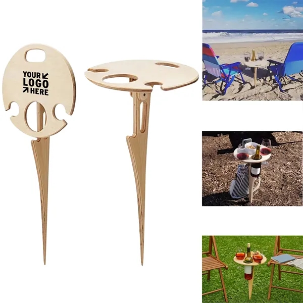 Portable Wood Wine Picnic Table w/ Slots - Portable Wood Wine Picnic Table w/ Slots - Image 0 of 3