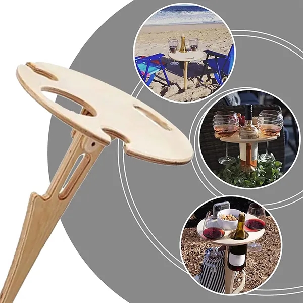 Portable Wood Wine Picnic Table w/ Slots - Portable Wood Wine Picnic Table w/ Slots - Image 2 of 3