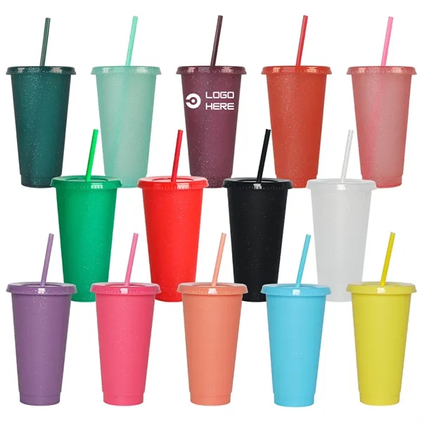 Reusable 24Oz Glitter Pp Cup With Straw And Lid - Reusable 24Oz Glitter Pp Cup With Straw And Lid - Image 0 of 1