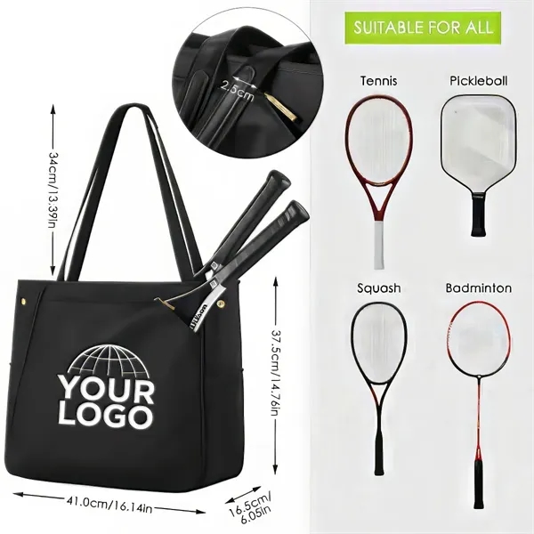 Large Tennis Racket Pickleball Badminton Tote Bag - Large Tennis Racket Pickleball Badminton Tote Bag - Image 1 of 4