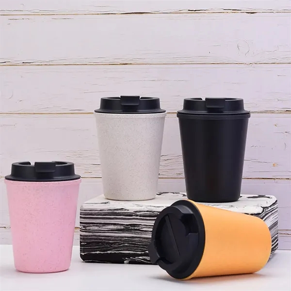 12oz portable leakproof wheat straw coffee cup with lid - 12oz portable leakproof wheat straw coffee cup with lid - Image 3 of 4