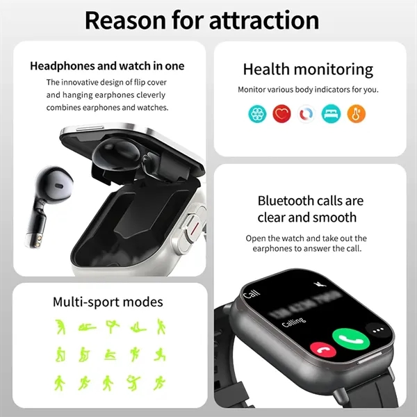 2 in 1 Smart Watch with Earbuds - 2 in 1 Smart Watch with Earbuds - Image 2 of 4
