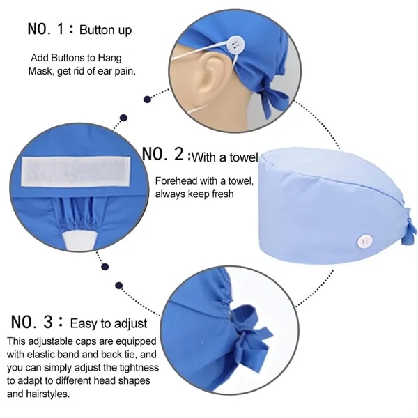 Doctor Nurse Head Cover Scrub Caps Surgical Hat w/ Button - Doctor Nurse Head Cover Scrub Caps Surgical Hat w/ Button - Image 1 of 1