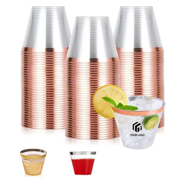 9oz Clear Wedding Party Cocktail Gold Rimmed Plastic Cup - 9oz Clear Wedding Party Cocktail Gold Rimmed Plastic Cup - Image 0 of 4