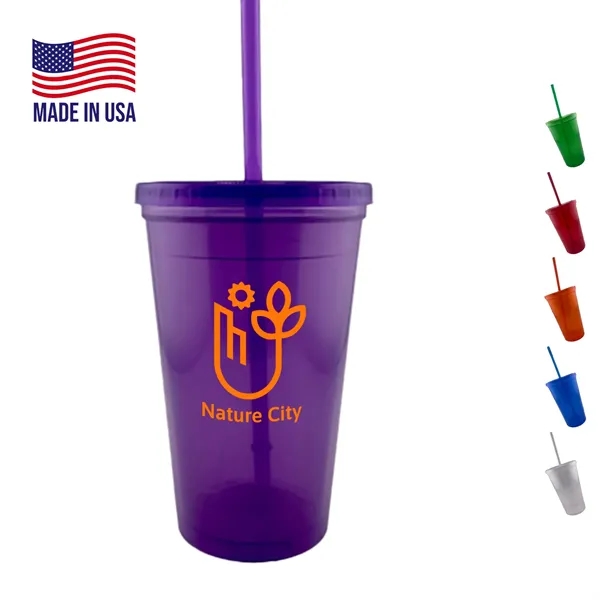 USA Made 16 oz Travel Mugs Tumbler with Lid and Straw - USA Made 16 oz Travel Mugs Tumbler with Lid and Straw - Image 0 of 6