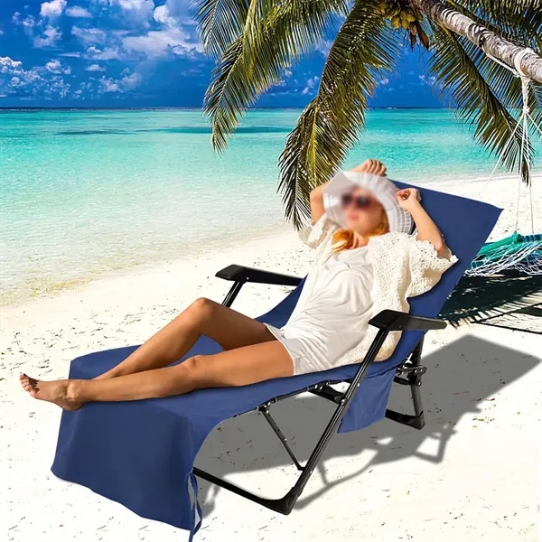 Beach chair towel chaise lounge cover with side pockets - Beach chair towel chaise lounge cover with side pockets - Image 4 of 4