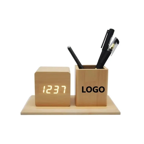 Wooden Multifunctional Pen Holder Alarm Clock - Wooden Multifunctional Pen Holder Alarm Clock - Image 0 of 3