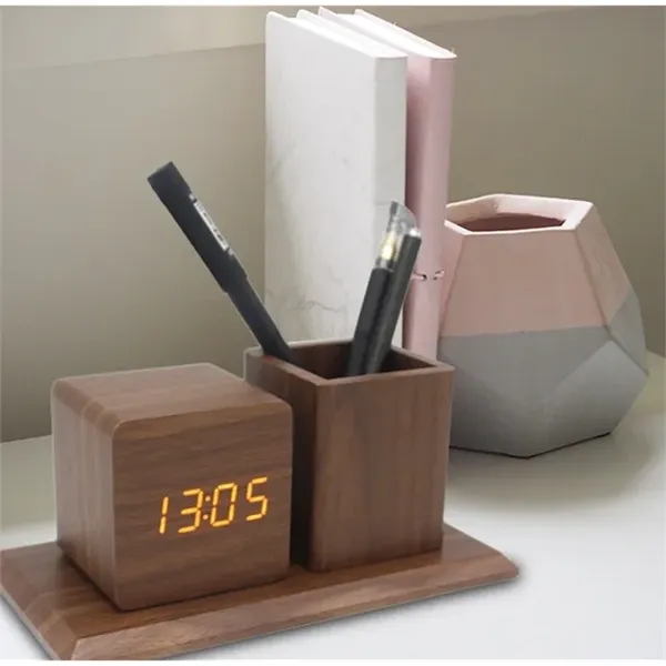 Wooden Multifunctional Pen Holder Alarm Clock - Wooden Multifunctional Pen Holder Alarm Clock - Image 3 of 3
