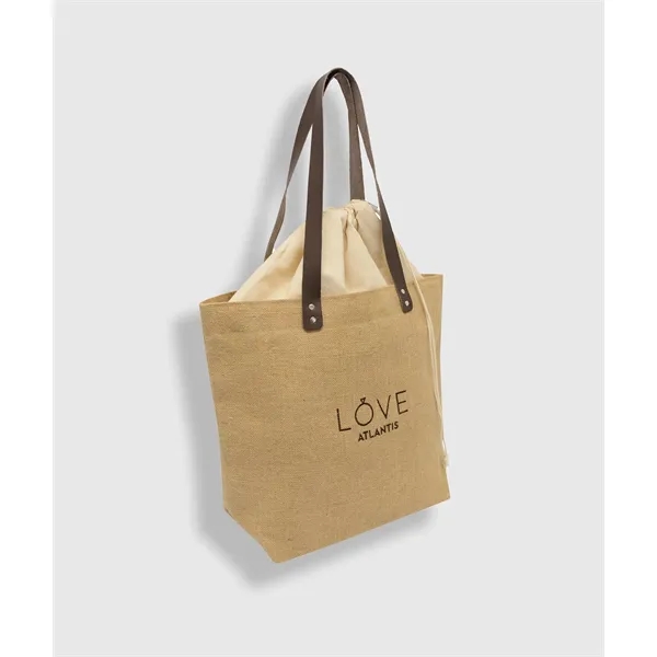 Embroidered Burlap Tote with Leather Handles - Embroidered Burlap Tote with Leather Handles - Image 3 of 3