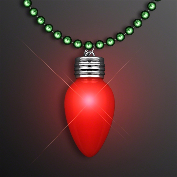 Blinking Red Bulb Christmas Charm on Green Beads - Blinking Red Bulb Christmas Charm on Green Beads - Image 1 of 1