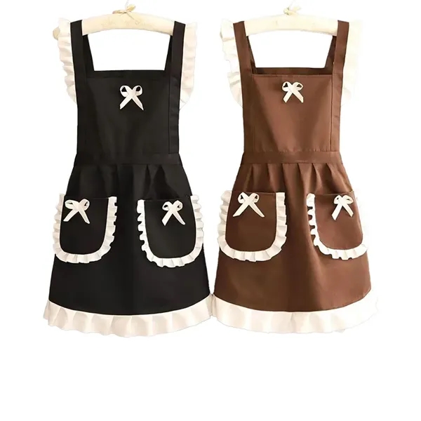 Elegant Black & White Ruffled Maid Apron - Elegant Black & White Ruffled Maid Apron - Image 0 of 1