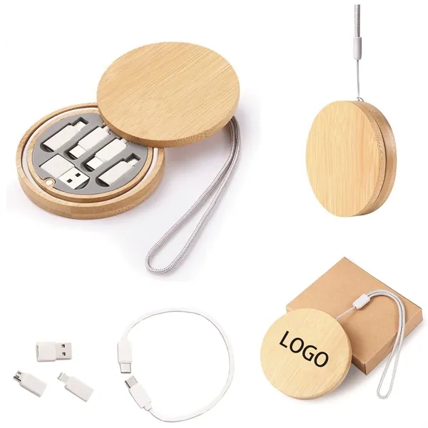 Round Bamboo Multi Usb Charging Adapter Cable Kit - Round Bamboo Multi Usb Charging Adapter Cable Kit - Image 0 of 1