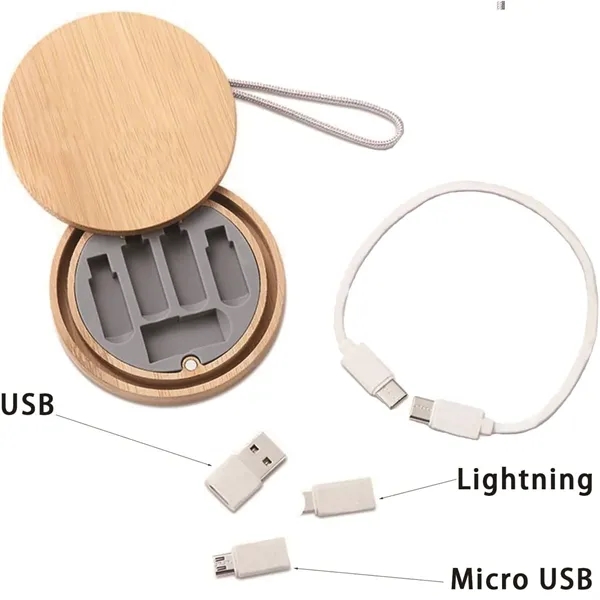 Round Bamboo Multi Usb Charging Adapter Cable Kit - Round Bamboo Multi Usb Charging Adapter Cable Kit - Image 1 of 1