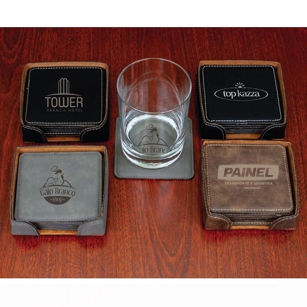 Square Leatherette Coaster Set - Square Leatherette Coaster Set - Image 2 of 12