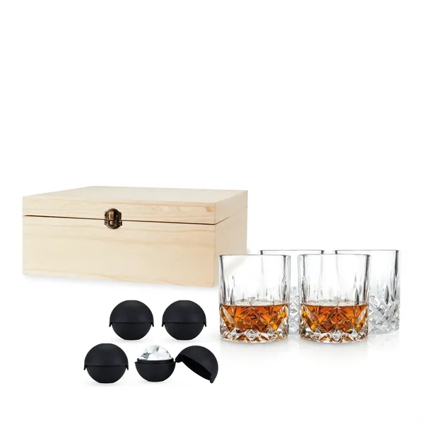 Crystal Liquor Glass And Ice Sphere Wood Box Set - Crystal Liquor Glass And Ice Sphere Wood Box Set - Image 0 of 2