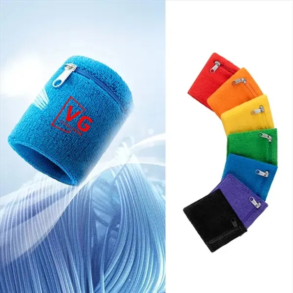 Cotton Sweatband Sport Elastic Wristband With Zipper Pocket - Cotton Sweatband Sport Elastic Wristband With Zipper Pocket - Image 1 of 1
