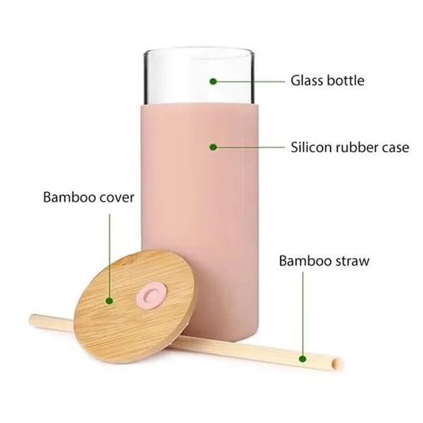 17oz Glass Tumbler with Bamboo Lid Straw Silicone Sleeve - 17oz Glass Tumbler with Bamboo Lid Straw Silicone Sleeve - Image 1 of 4
