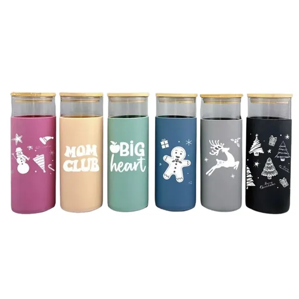 17oz Glass Tumbler with Bamboo Lid Straw Silicone Sleeve - 17oz Glass Tumbler with Bamboo Lid Straw Silicone Sleeve - Image 2 of 4