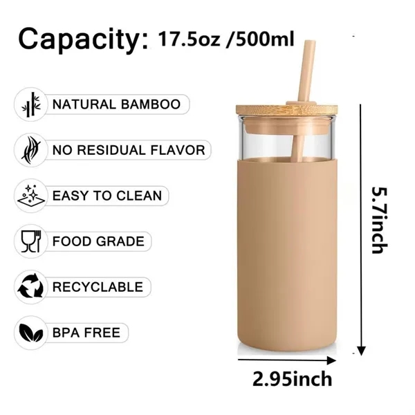 17oz Glass Tumbler with Bamboo Lid Straw Silicone Sleeve - 17oz Glass Tumbler with Bamboo Lid Straw Silicone Sleeve - Image 3 of 4