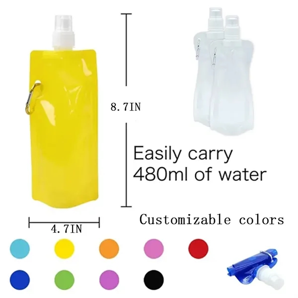 16 oz Foldable Water Bottle With Carabiner - 16 oz Foldable Water Bottle With Carabiner - Image 0 of 3