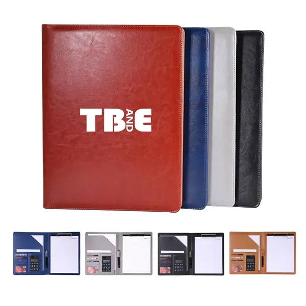 PU Leather Padfolio Folder with Calculator - PU Leather Padfolio Folder with Calculator - Image 0 of 3