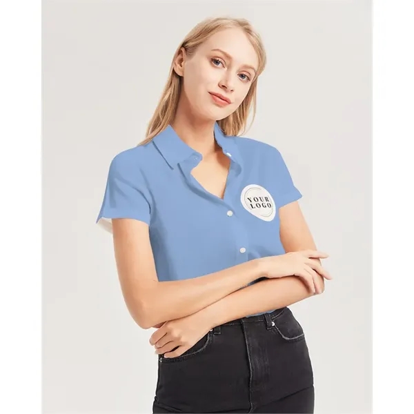 Women's All-Over Print Short Sleeve Button Up - Women's All-Over Print Short Sleeve Button Up - Image 6 of 7