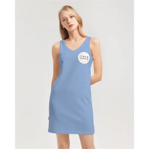 Women's All-Over Print Rib Knit V Neck Mini Dress - Women's All-Over Print Rib Knit V Neck Mini Dress - Image 4 of 6