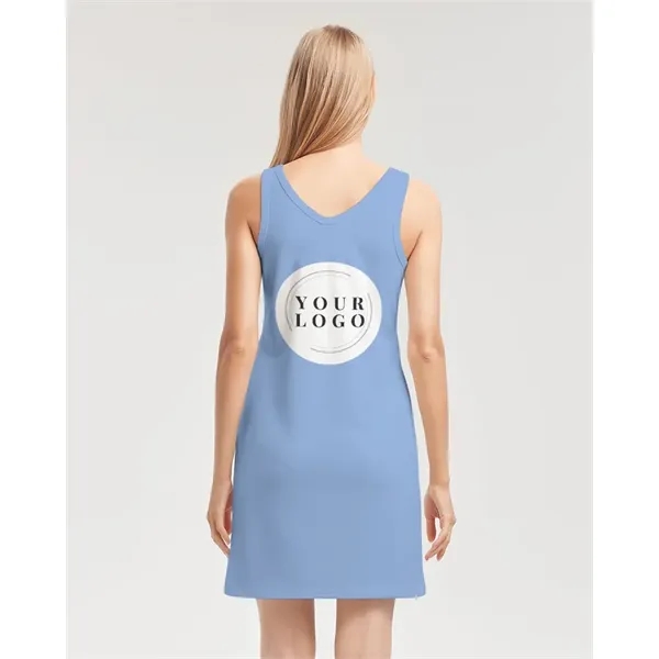 Women's All-Over Print Rib Knit V Neck Mini Dress - Women's All-Over Print Rib Knit V Neck Mini Dress - Image 6 of 6