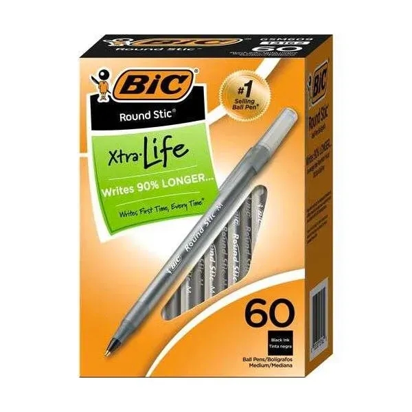Bic Round Stick Ballpoint Pens - Med. Pt. Black Ink - Bic Round Stick Ballpoint Pens - Med. Pt. Black Ink - Image 0 of 0