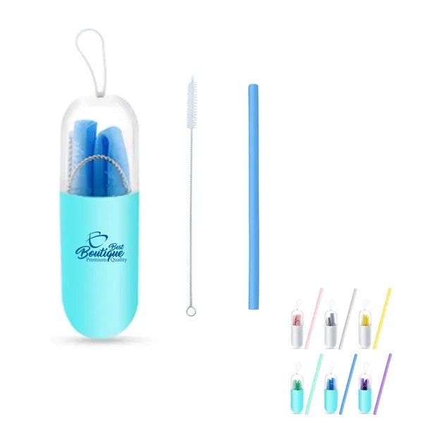 Foldable Reusable Silicone Drinking Straws with Travel Case - Foldable Reusable Silicone Drinking Straws with Travel Case - Image 0 of 4