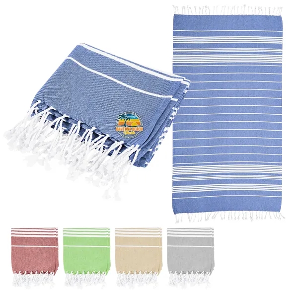 100% Recycled Cotton Beach Blanket With Tassel Fringe - 100% Recycled Cotton Beach Blanket With Tassel Fringe - Image 0 of 5