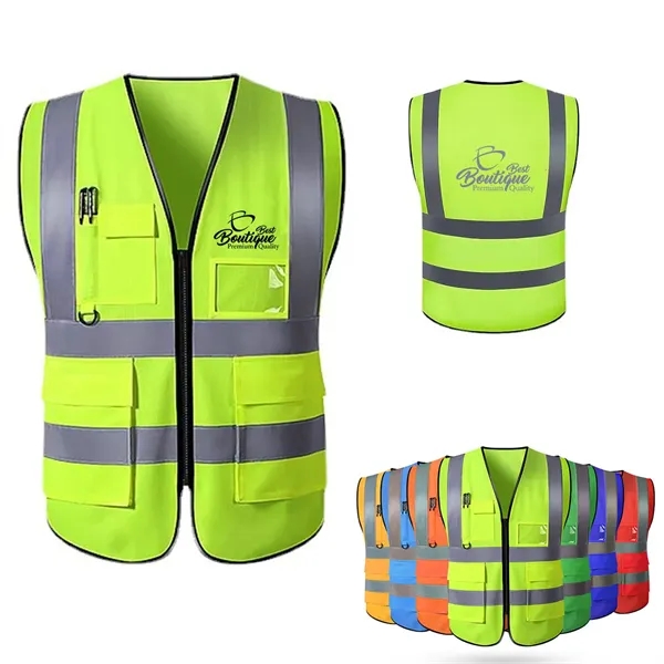 High-Visibility Reflective Safety Vest with Multi Pockets - High-Visibility Reflective Safety Vest with Multi Pockets - Image 0 of 4