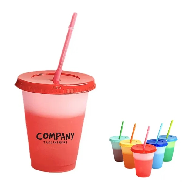 16oz Temperature Sensitive Color Changing Plastic Straw Cup - 16oz Temperature Sensitive Color Changing Plastic Straw Cup - Image 0 of 3