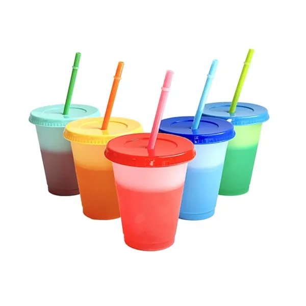 16oz Temperature Sensitive Color Changing Plastic Straw Cup - 16oz Temperature Sensitive Color Changing Plastic Straw Cup - Image 1 of 3